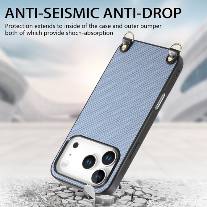A-One Brand - iPhone 17 Pro Mobilskal Med Axelrem Snodd Carbon Fiber - Blå