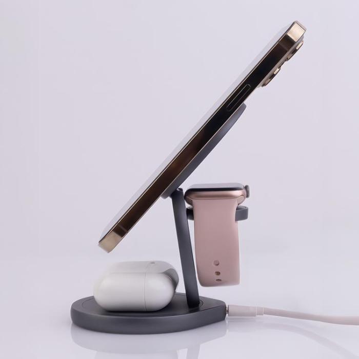 Forever - Forever 3-in-1 Trådlös Laddare 15W Magnetisk Universell - Grå