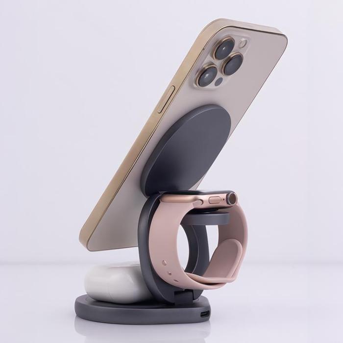 Forever - Forever 3-in-1 Trådlös Laddare 15W Magnetisk Universell - Grå