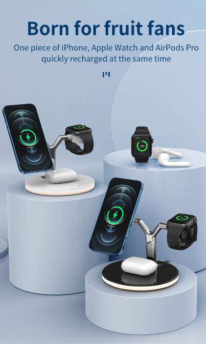 A-One Brand - 3-in-1 Trådlös Laddare Magsafe iPhone 25W, Apple Watch, AirPods - Vit