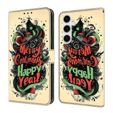 OEM - Pl&aring;nboksfodral f&ouml;r Samsung Galaxy S26 F&auml;llbart St&auml;ll - Julgraffiti - Svart