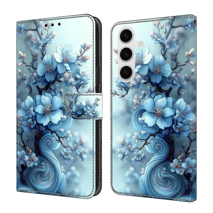 OEM - Plånboksfodral för Samsung Galaxy S26 Fällbart Ställ - Isblå Blomma