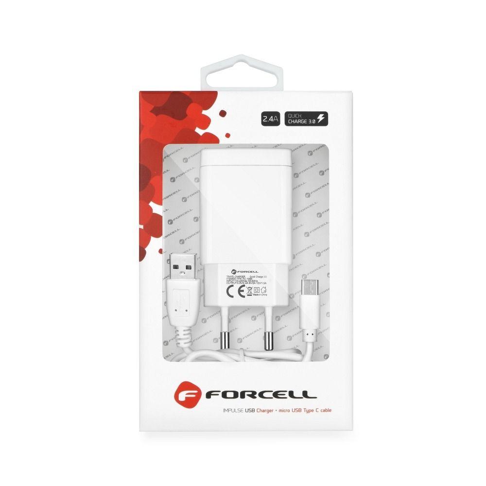 Forcell-laddare med USB A-uttag typ-C kabel 2.4A 18W QC 3.0 | 505295 | AlltMobil