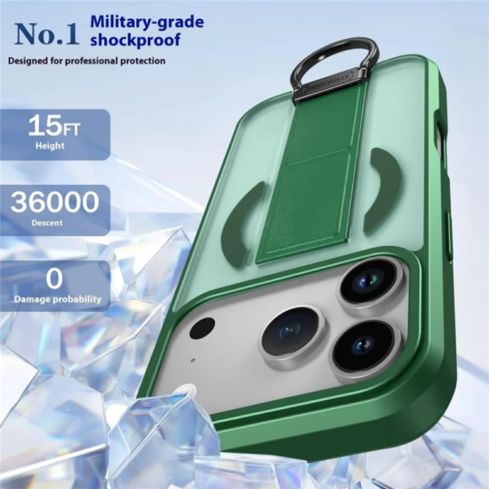 A-One Brand - iPhone 17 Pro Mobilskal Magsafe Metal D-Ring Kickstand - Grön