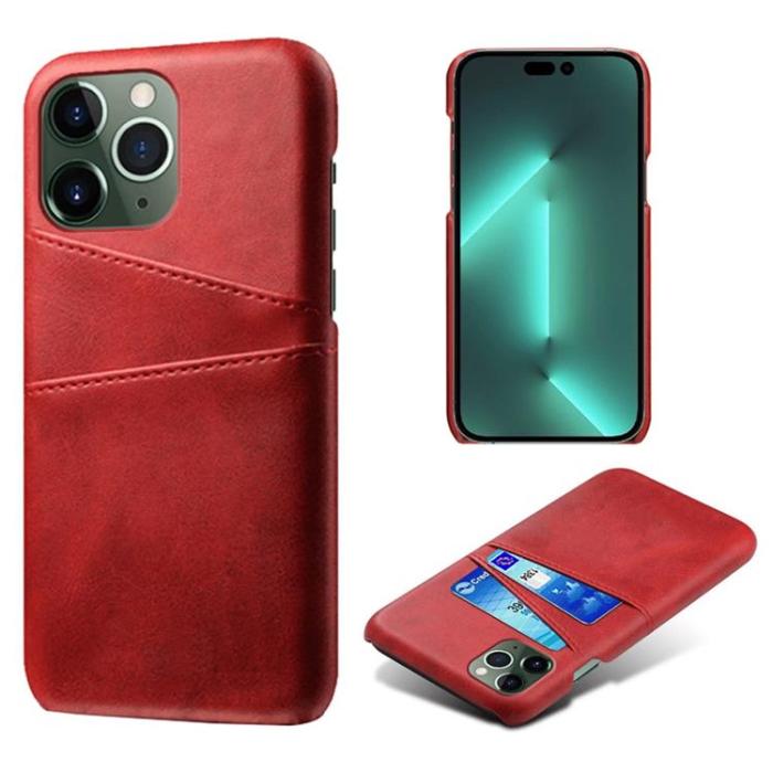 OEM - iPhone 14 Pro Max Skal Korthållare PU Läder - Röd
