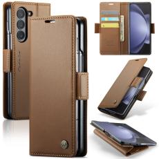 Caseme - CASEME Pl&aring;nboksfodral Konstl&auml;der till Samsung Galaxy Z Fold5 5G - Brun