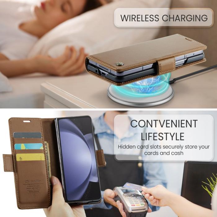 Caseme - CASEME Plånboksfodral Konstläder till Samsung Galaxy Z Fold5 5G - Brun