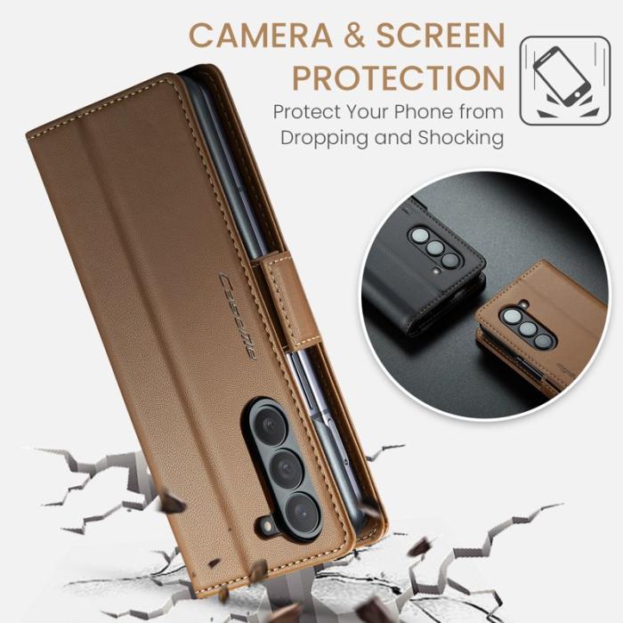 Caseme - CASEME Plånboksfodral Konstläder till Samsung Galaxy Z Fold5 5G - Brun
