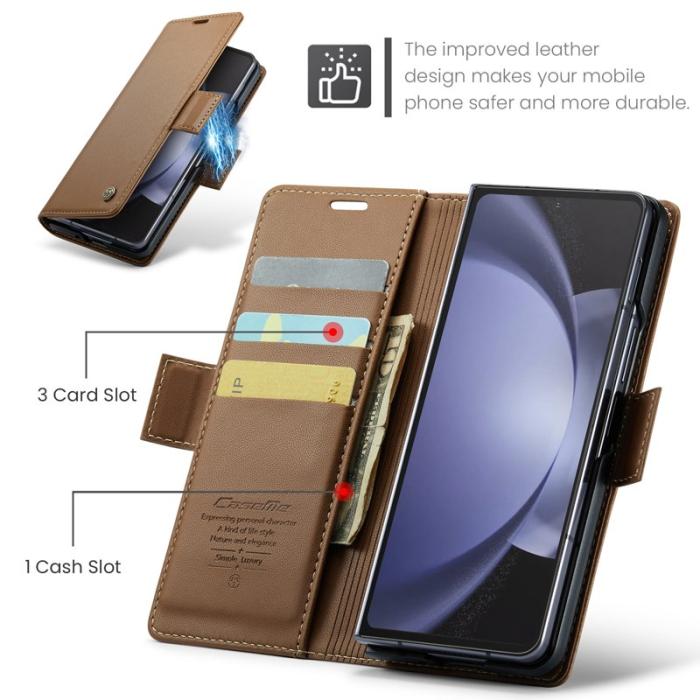 Caseme - CASEME Plånboksfodral Konstläder till Samsung Galaxy Z Fold5 5G - Brun