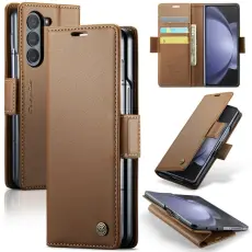 Caseme - CASEME Pl&aring;nboksfodral Konstl&auml;der till Samsung Galaxy Z Fold5 5G - Brun