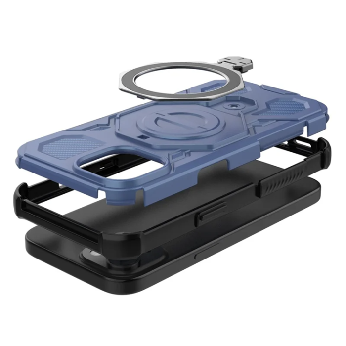 OEM - iPhone 15 Mobilskal Plast Shockproof Med Ställ - Blå