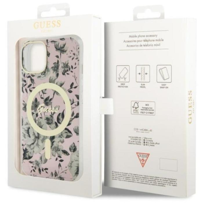 Guess - Guess iPhone 14 Mobilskal MagSafe Flower - Rosa