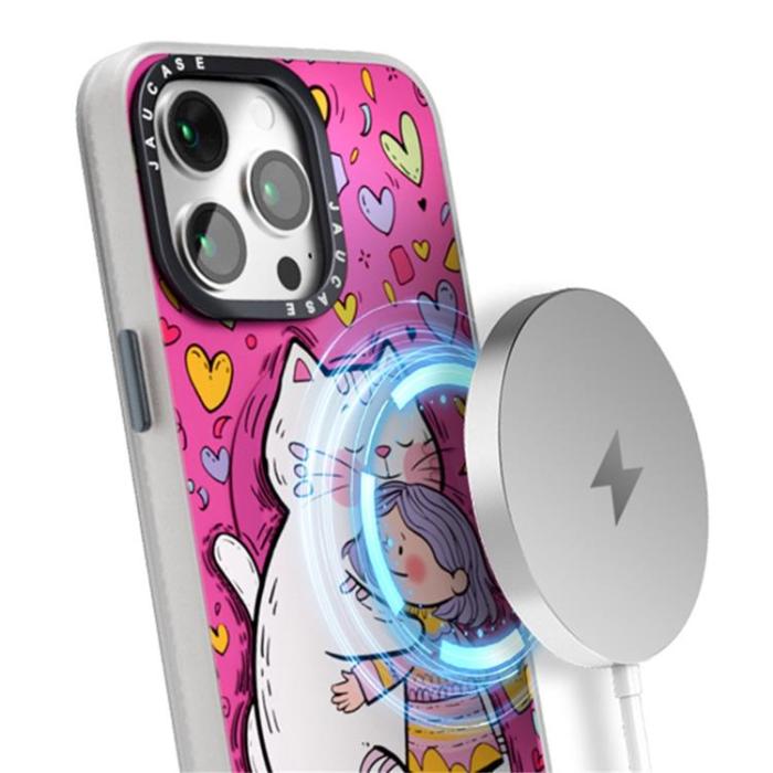 JAUCASE - JAUCASE iPhone 15 Pro Mobilskal MagSafe Cartoon Cat - Rosa