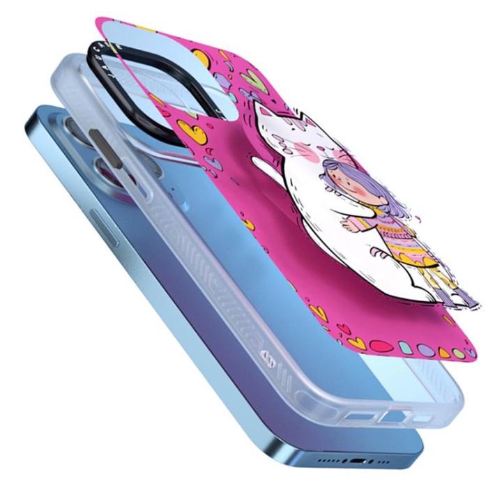 JAUCASE - JAUCASE iPhone 15 Pro Mobilskal MagSafe Cartoon Cat - Rosa