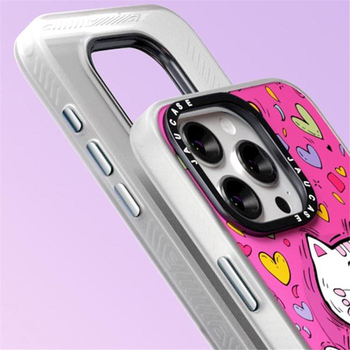 JAUCASE - JAUCASE iPhone 15 Pro Mobilskal MagSafe Cartoon Cat - Rosa