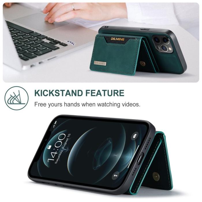 DG.MING - DG.MING M2 Series 2-in-1 Tri-Fold Wallet Mobilskal iPhone 13 Pro Grön
