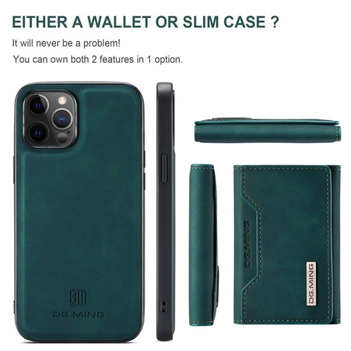 DG.MING - DG.MING M2 Series 2-in-1 Tri-Fold Wallet Mobilskal iPhone 13 Pro Grön