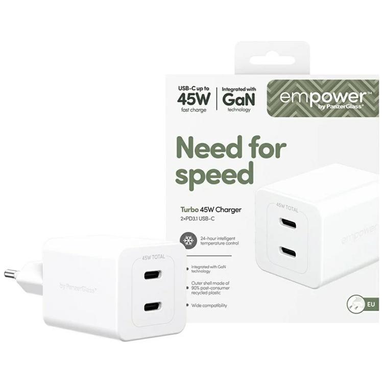 Empower by PanzerGlass Snabbladdare 45W 2xUSB-C - Silver