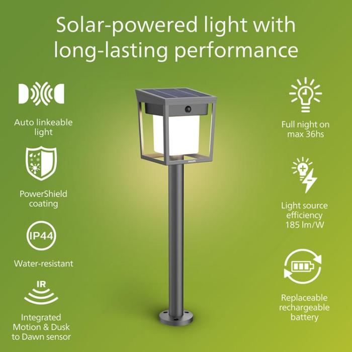 Philips - Philips Blaise Piedestal Solcell LED 250/20lm - Svart