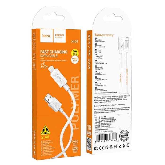 Hoco - HOCO USB-A till Lightning Kabel 2.4A X107 1 m Vit