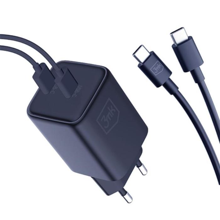 3MK - 3MK Snabbladdare 45W 2x USB-C med USB-C Kabel Hyper - Svart
