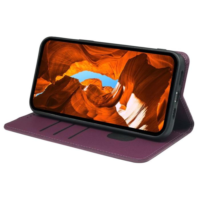OEM - Samsung Galaxy S26 Fodral Fyrklöver Äkta Läder Flip - Mörklila