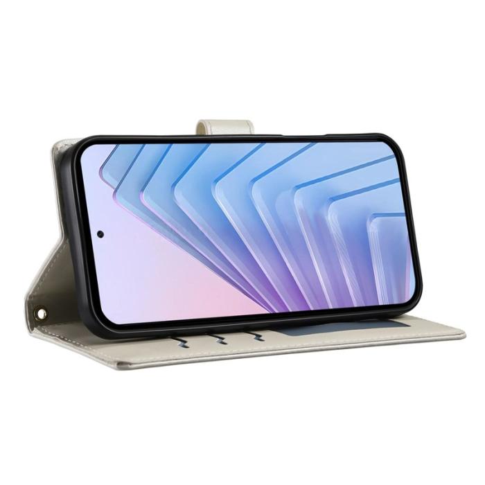 OEM - Samsung Galaxy S26 Fodral Rhombus Stitching Ställ Äkta Läder - Beige