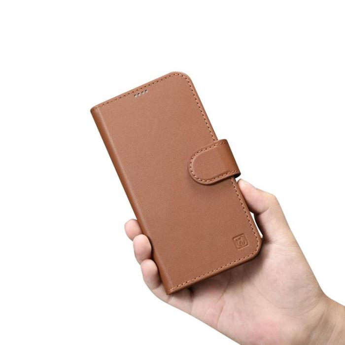 ICARER - iCarer iPhone 14 Pro Max Plånboksfodral 2in1 Anti-RFID Äkta Läder - Brun