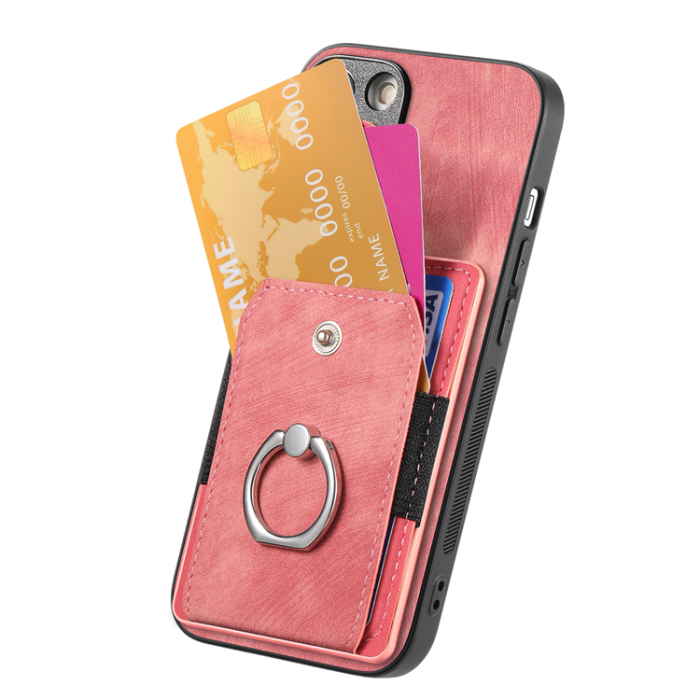 A-One Brand - iPhone 17 Pro Mobilskal med Korthållare Läder Kickstand - Rosa
