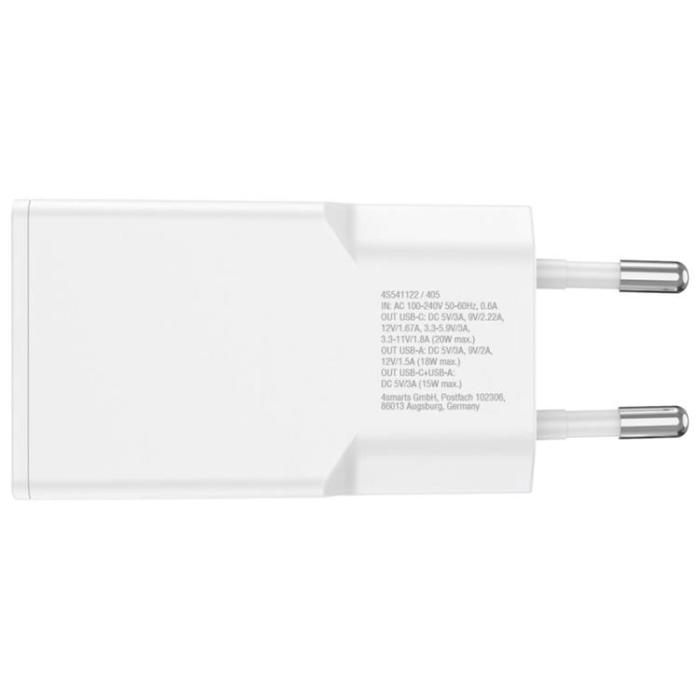 4smarts - 4smarts Snabbladdare 20W 1xUSB-C 1xUSB-A GaN med Kabel - Vit