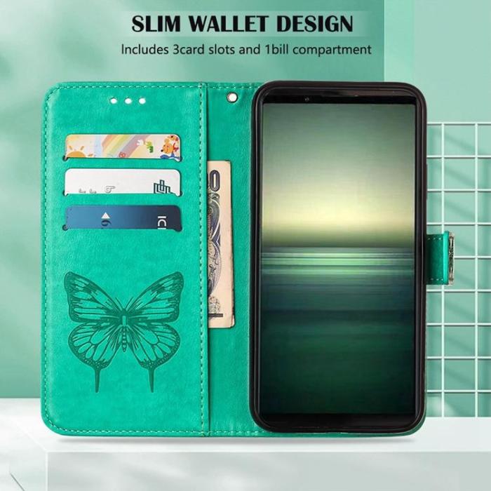 OEM - Sony Xperia 1 IV Plånboksfodral Butterfly - Turkos