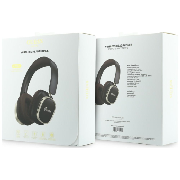 Guess - Guess On-Ear Hörlurar Bluetooth ENC Rectangle Metal Script - Brun