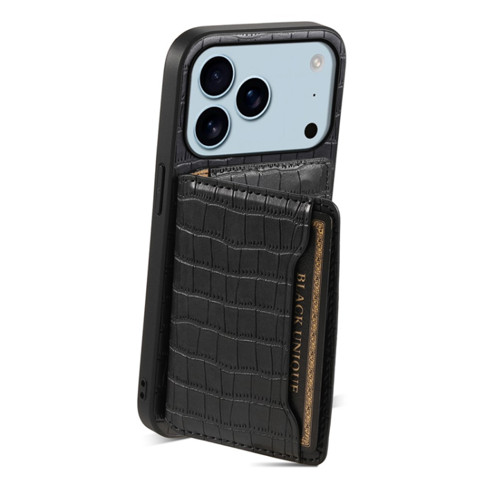 A-One Brand - iPhone 17 Pro Mobilskal Korthållare Crocodile - Svart