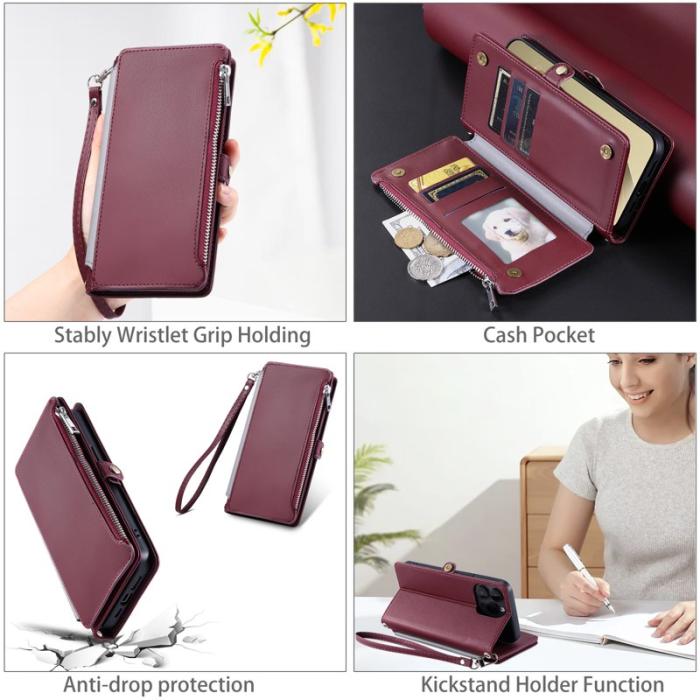 OEM - Samsung Galaxy S26 Plus Plånboksfodral TPU + Konstläder - Vinröd