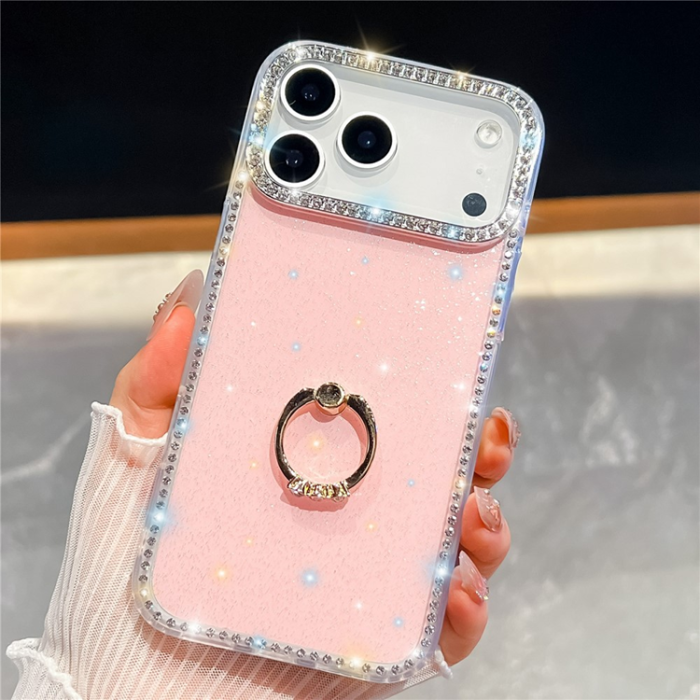 A-One Brand - iPhone 17 Pro Max Mobilskal Rhinestone Edge Ring Kickstand