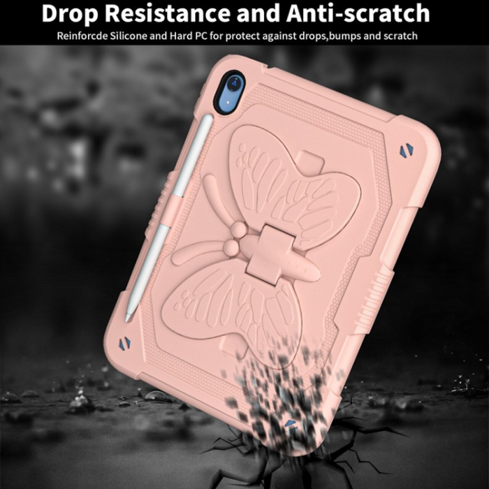 A-One Brand - iPad 10.9 (2022) Skal Butterfly Hybrid med Axelrem - Rosa