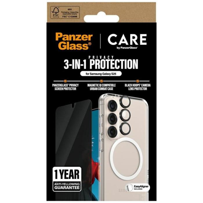 PanzerGlass - [3in1] CARE Galaxy S25 MagSafe Skal, Privacy Härdat Glas, Kameralinsskydd