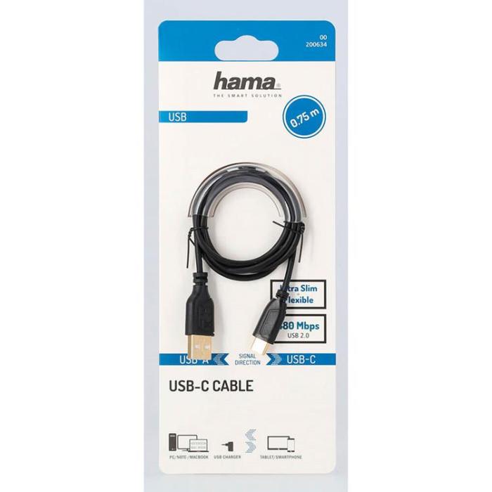 Hama - HAMA USB-C till USB-A kabel Flexi-Slim 0.75m - Guld/Svart