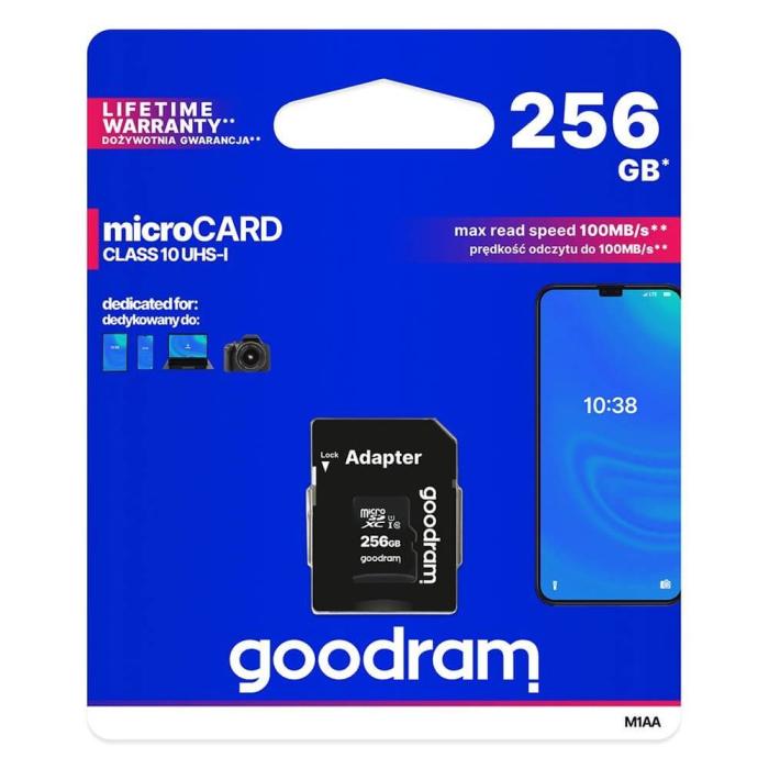 Goodram - Goodram Mikrokort 256 GB micro SD XC UHS-I klass 10 minneskort