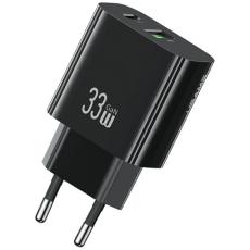 USAMS - USAMS Snabbladdare 33W 1xUSB-C 1xUSB-A CC317 - Svart