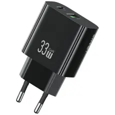 USAMS - USAMS Snabbladdare 33W 1xUSB-C 1xUSB-A CC317 - Svart