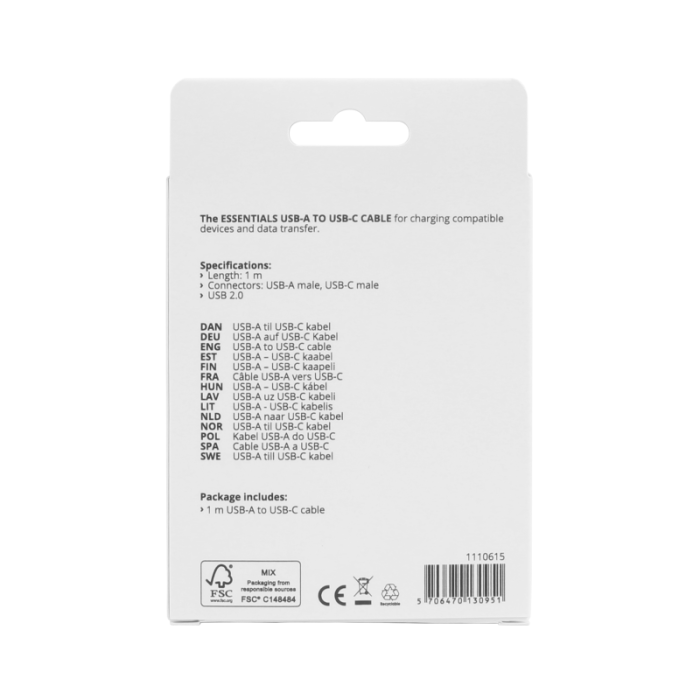 UTGATT1 - Essentials USB-A till USB-C Kabel 1m - Svart