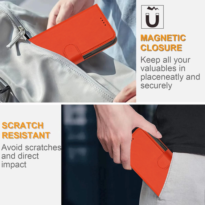 A-One Brand - Galaxy S26 Pro Plånboksfodral Solid Color Läder - Orange