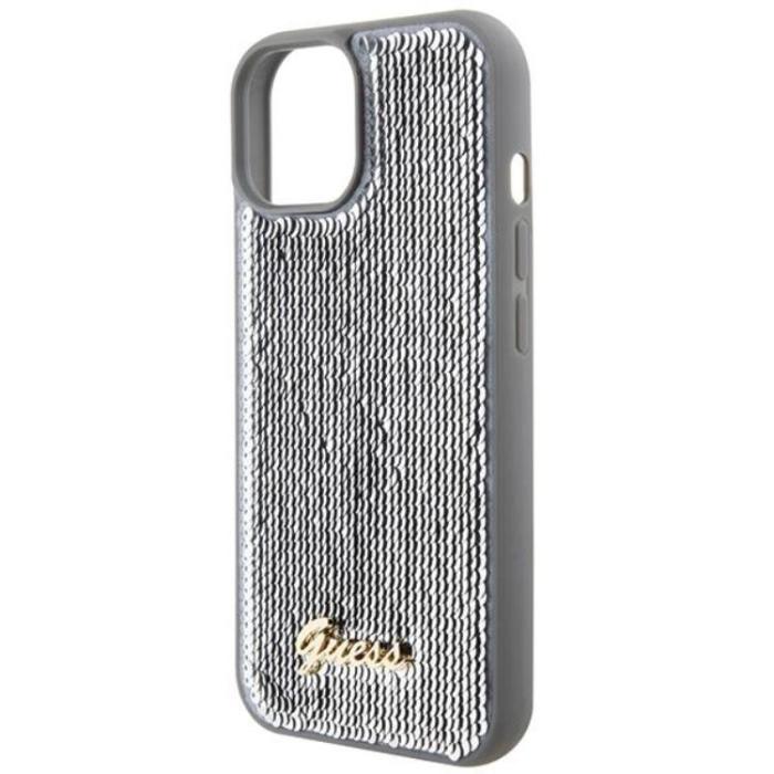 Guess - Guess iPhone 15 Mobilskal Sequin Script Metal - Silver