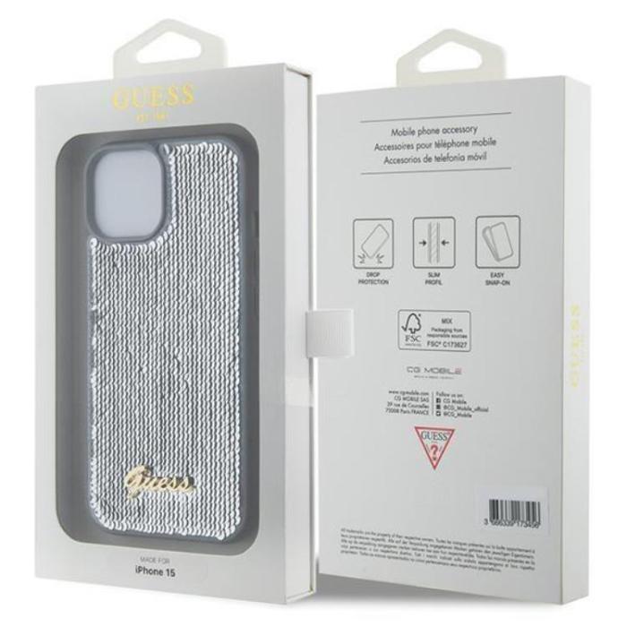 Guess - Guess iPhone 15 Mobilskal Sequin Script Metal - Silver