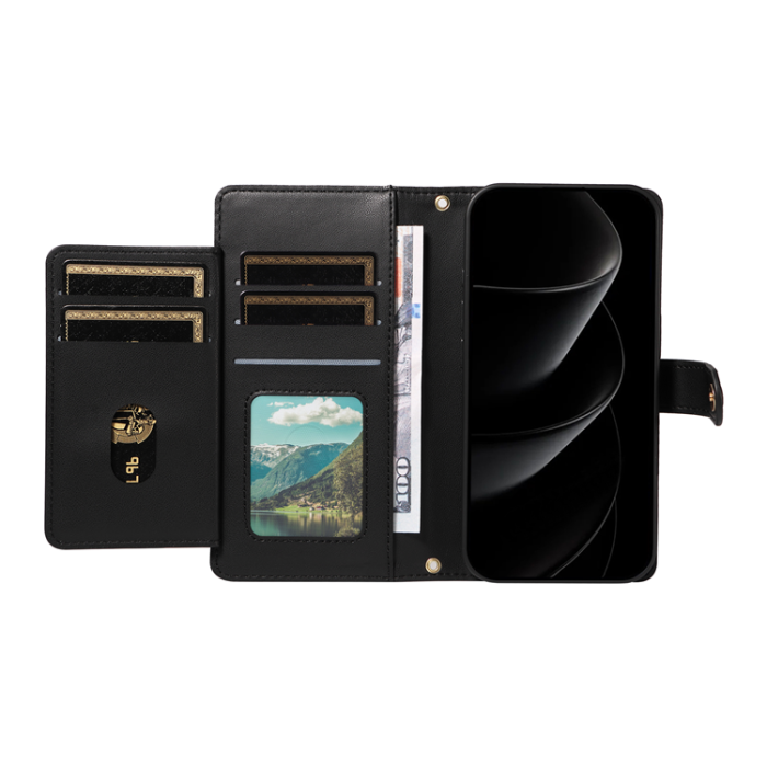 A-One Brand - iPhone 17 Pro Max Plånboksfodral Rhombus Läder - Svart