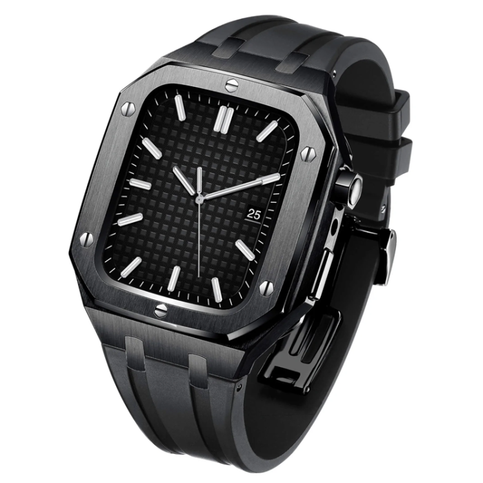 A-One Brand - Apple Watch 4/5/6/SE (44mm) Luxury Band Armor Stainless Steel - Svart/Svart
