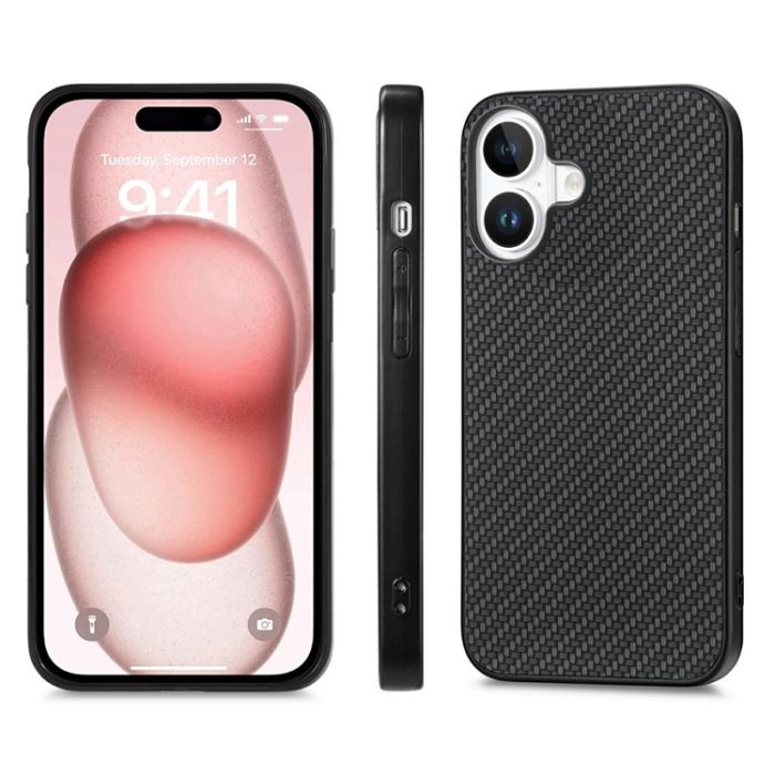 A-One Brand - iPhone 17 Mobilskal Carbon Fiber PU Läder - Svart