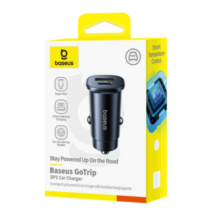 BASEUS - Baseus Billaddare 30W USB-A - USB-C GoTrip - Svart