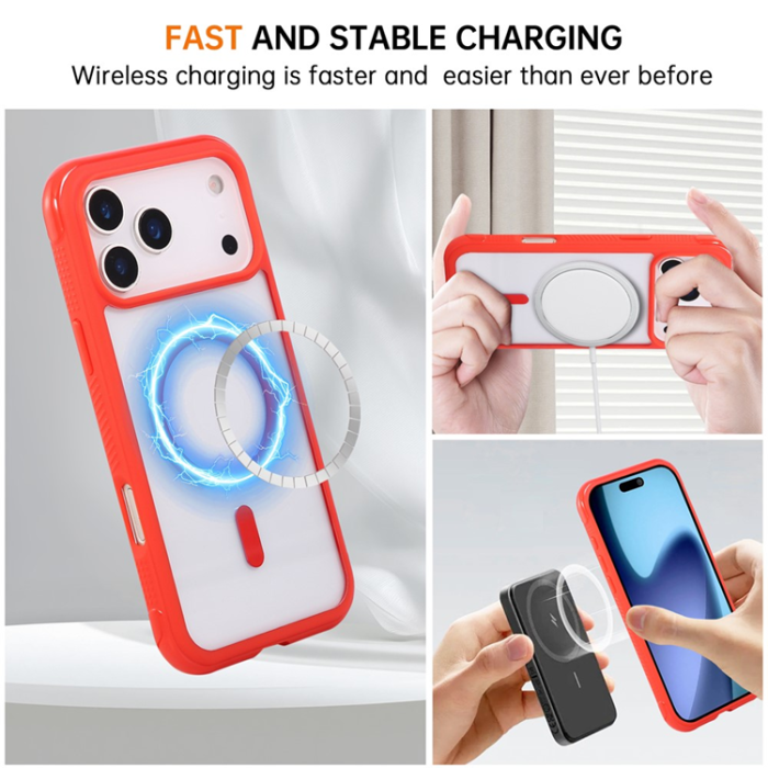 A-One Brand - iPhone 17 Pro Max Mobilskal MagSafe TPU+PC Transparent - Röd